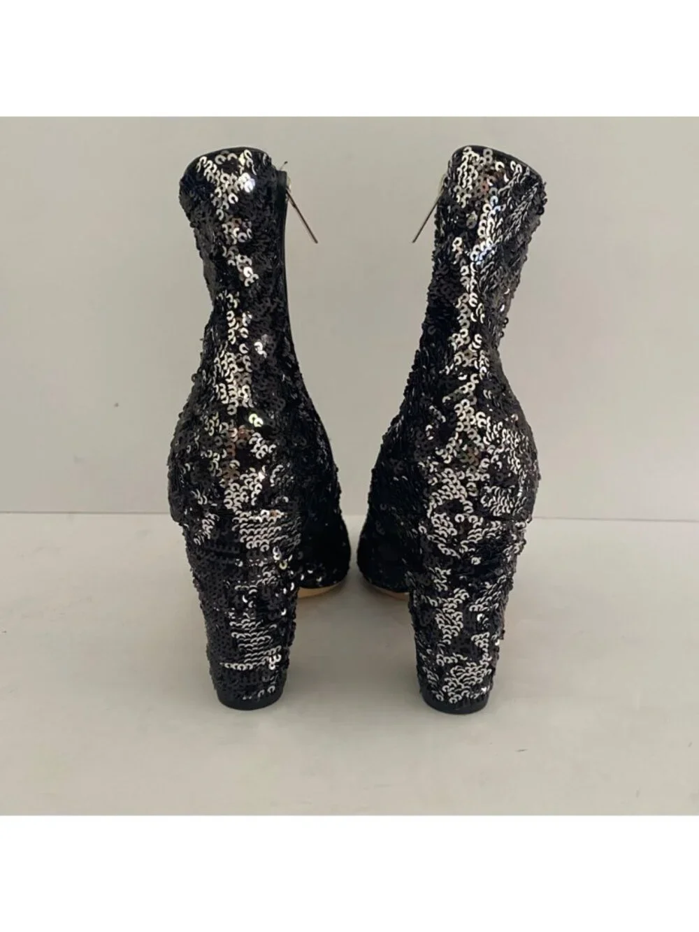 New Jimmy Choo Ankle Boots Shoes w Heel Sequin Black Silver
